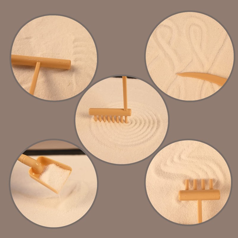 Yoquare Mini Zen Garden, White Sand, 10" x 7" Rectangular