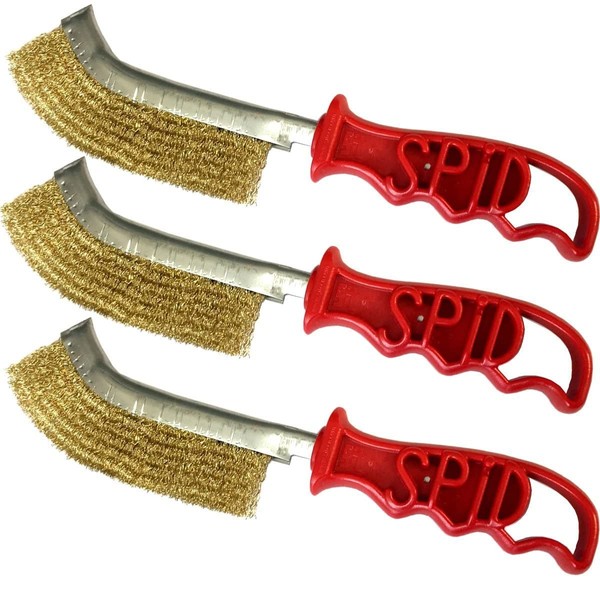 (Pack of 3) Genuine SIT SPID Brass Coated Steel Wire Brushes - Rust Removal, BBQ Cleaning