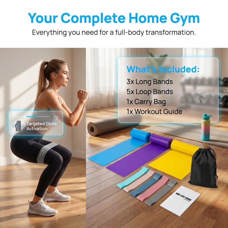 8 Piece Resistance Bands Set for Women, Long Exercise Bands