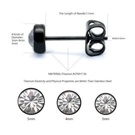 G23 Titanium Crystal Stud Earrings for Women Men Hypoallergenic Nickel Free 3-5mm Options Round Earrings for Girls Sensitive Ears, Titanium, Crystal