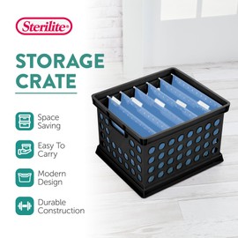 Sterilite Stackable Plastic Storage Crate Bin Organizer File Box with Handles for Home, Office, Dorm, Garage, or Utility Organization, Black, 12-Pack