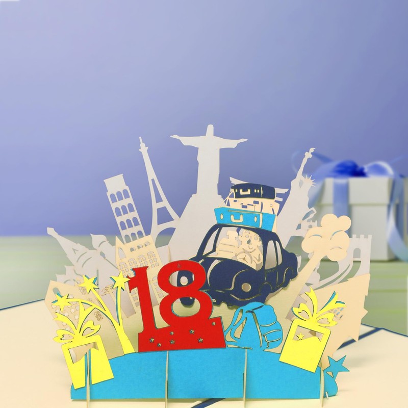 Lin Pop-Up Greeting Card for 18th Birthday Blue