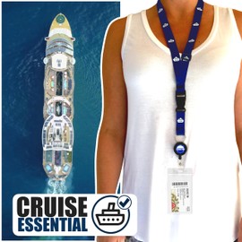 Cruise On Cruise Lanyard for Ship Cards – 2-Pack Retractable Badge & Waterproof Key Card Holder for Ship Cards – Cruise Essentials 2025-2026, Perfect for Travel & Vacation (Blue Cruise Ship)