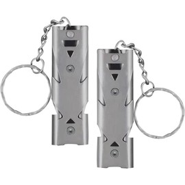 Whistle emergency safety survival whistle with lanyard keychain high pitch double tubes coyote whistle for hiking camping hunting boating rescue signal whistle lifeguard - Color: 1Sliver, Size: Default
