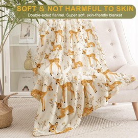 ainori Cute Deer Fleece Blanket - Lightweight Soft Cozy Gifts Throw for Nature Lovers,Kids,Girls,Women,Sweet Animal & Floral White Blankets,Home Room Modern Art Decor 50x60in