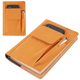 CRASPIRE Orange Book Cover PU Leather A5 Waterproof Book Sleeve Reusable Book Protector for Paperbacks Notebook Wraps with Pen Pockets for Book Lovers Classmate Gifts