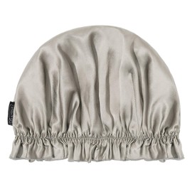 LILYSILK Silk Bonnet for Long and Cruly Hair Womens 100% Mulberry Silk Sleep Cap Ladies Hair Warp for Sleeping with Elastic Band Frills Silk Turban Hair Scarf Silvergray