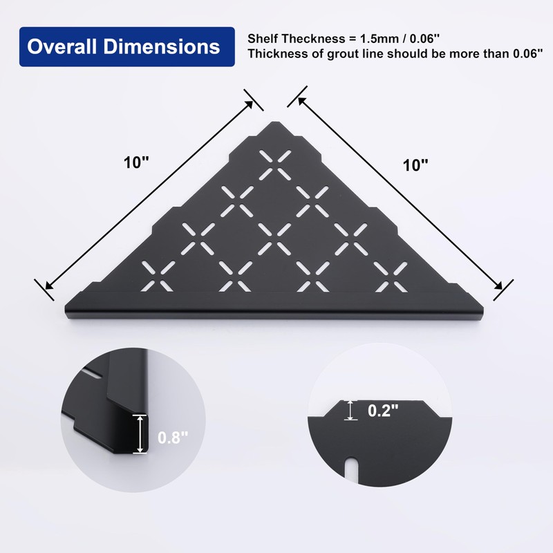 Xiarnotogi 10" Corner Shower Shelf, 2-Pack Shower Shelves SUS304 Stainless