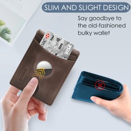 doeboe AirTag - portafolios para hombre de piel auténtica con clip para dinero, portafolios minimalista RFID con bolsillo frontal delgado, accesorios Airtags para hombres y mujeres, regalo del día del