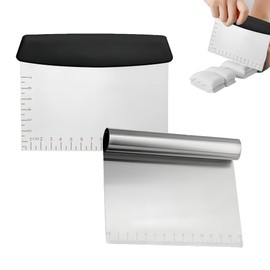 2 PCS Stainless Steel Dough Scraper,Food Scraper with Handle and Measuring Ruler,Food Grade Stainless Steel Dough Cutter with Precision Scale,Multi-Purpose Kitchen Tool for Bread Pastry,Vegetables