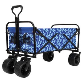 ESPIDOO 440lbs Collapsible Wagon Cart: Heavy-Duty Steel Frame & All-Terrain Wheels - Foldable Utility Cart for Camping Shopping & Beach Outings - Blue Flower Design