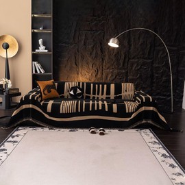 VClife Chenille Couch Cover, Washable Sectional Sofa Cover, Anti Slip Couch Cover for 3 Cushion Couch Sofa, Thick Soft Modern Black Khaki Jacquard Couch Slipcovers for L Shape Sofa, 71"x150"