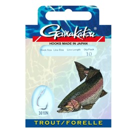 Trout Hooks Trout Gamakatsu/Leader – 3610 N – Sizes: 4/Leader Diameter 0.25 mm – colour: Nickel/Length: 100 cm