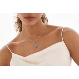 925 Sterling Silver Forget-Me-Not Pressed Flower Silver Necklace | Teardrop Pendant Necklace | Symbol of Everlasting Love and Memory | Mother's Day Gift for Woman | 18''