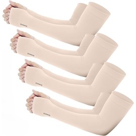 ZIBELL UV Protection Arm Sleeves with Thumb Hole, Skin color, Pack of 4 for Men & Women, Sun Protection Sleeves for Running, Hand Cover for Bike Riding Nylon, Skin, S, Skin, S