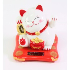 Cal mart gifts Small White Beckoning Fortune Happy Cat Maneki Neko Solar Toy Home Decor Gift