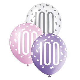 Vibrant 100th Glitz Petal Pink, Spring Lavender & White Latex Balloons (30cm) - Perfect for Birthday, Party Decor & More - 6ct