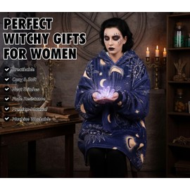 Huglanket Witchy Gifts for Women/Men, Wearable Flannel Spiritual Blanket Hoodie, Super Soft Warm Cozy with Giant Pocket, Spiritual Astrology Zen Gifts - One Size Fits Most - Blue