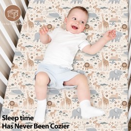 Unnivoll Pack and Play Sheets Fitted 3 Pack, Mini Crib Sheets for Pack N Play Mattress Stretchy Portable Playard Sheets, Soft Breathable Elephant