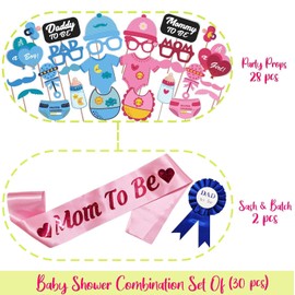 Miles Retail, Gender Reveal Party Decorations Baby Shower Birthday Party, Boy or Girl Gender Reveal Ideas for Indoor Outdoor Photo Booth Combo Party Supplies Decorations Blue and Pink, 30 Pcs
