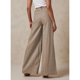 EVALESS Women's Summer Linen Pants Business Casual Work Elastic High Waisted Palazzo Pants for Women 2024 Trendy Baggy Wide Leg Flowy Trousers Pants with Pockets Spring Outfits Khaki Medium