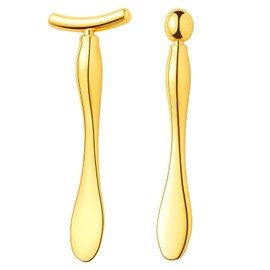 Pimoys 2 Pcs Metal Eye Cream Applicator Face Roller Massager Tool,Eye Massage Wand Stick Girls Women Facial Massager for Reducing Puffiness Wrinkle