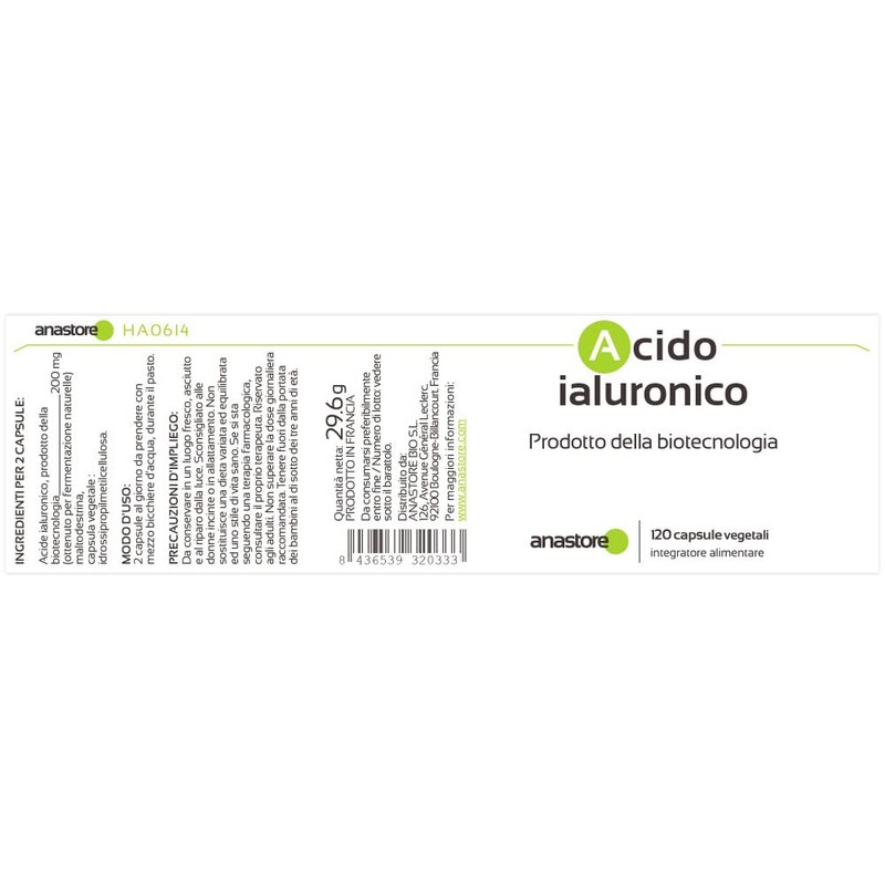 Biotechnological hyaluronic acid * 100 mg / 120 vegetable capsules