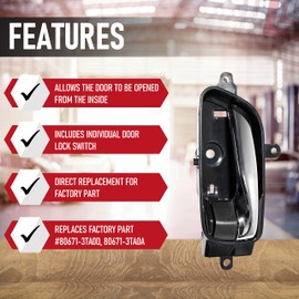 AA Ignition Interior Door Handle Driver Side, Front or Rear, Compatible with Nissan Altima 2013-2018, Murano 15-19, Armada 14-15, Pathfinder, Titan - Replaces 80671-3TA0A, 80671-3TA0D, 80671-3TA0B