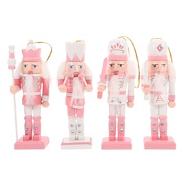 Ciieeo 4PCS Pink Wooden Nutcracker Hanging Ornaments: Christmas Tree Decorations, 12CM