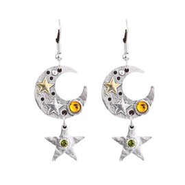 XFSRG Ohrringe Damen Silber Mond und Sterne Design Vintage Hängend Ohrschmuck für Mädchen Hochzeit Geschenk