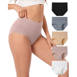INNERSY Women's Underwear Cotton High Waisted Underwear Women Pack Briefs Ladies Cotton Panties 5 Pack(Small, Basic)
