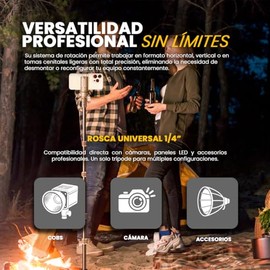 LIVLUX Tripie para Camara y Luz 2 en 1 - Tripode de Aluminio Extensible 2.1m para Foto y Video - Soporte Alto 360° para Aro de Luz, Panel LED, Flash y