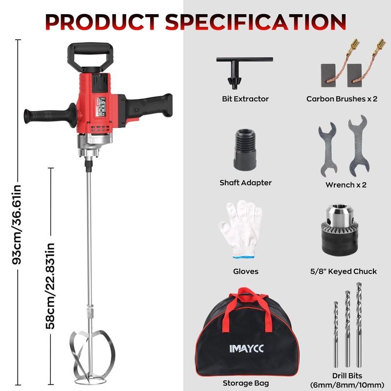 IMAYCC Drill Mixer,3200W 20A Concrete Mixer for Drill, 110V Corded