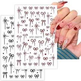 Bow Nail Stickers for Nail Art | Red and Black Bows Embossed Nail Art Stickers | 3D Embossed Nail Decals Self-Adhesive | Stickers for DIY Nails Art Decoration