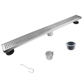 Bernkot Linear Shower Drain 30", 304 Stainless Steel Floor Drain with Grid Drain Cover & Hair Strainer, Rectangular Shower Drain w/CUPC Certified, Brushed