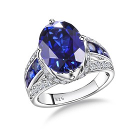 AGRULE Sapphire Rings for Women Wedding Engagement Solid Sterling Silver Band September Birthstone Signet Ring 10.2 Ct.t.w Oval Cut Statement Cocktai Ring Size 6