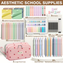 62PCS Aesthetic School Supplies, Cute Back to School Supplies College Essentials Preppy Stationary Set with Large Pencil Pouch Case, Pastel Highlighters Gel Pens Mechanical Pencils for Student Girls
