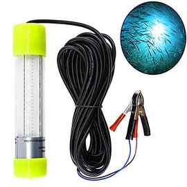 AGOOL Underwater Fishing Light Super Bright Lure Bait Finder Night Fishing Light 20W LED Lamp 12V-24V with Battery Clip & Power Plug for Shrimp, Prawns, Squid and Fish (Blue)