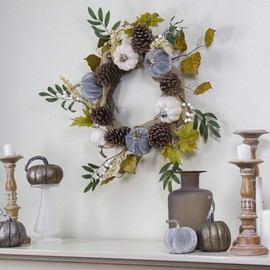 Pumpkins Foliage Grapevine Artificial Thanksgiving Wreath 24-Inch Unlit
