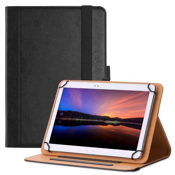 ProCase 9-10 Inch Universal Tablet Case Stand Folio Case for Touchscreen Tablets, Adjustable Tilt, Documents and Cards Pocket - Black