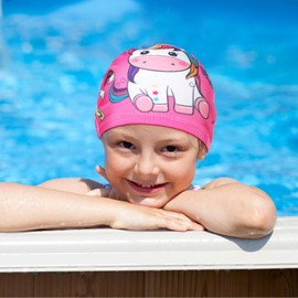 Fourluoo 4 Pcs Kids Swim Caps for Boys Girls Toddler Age 2-12 Polyester Unisex Bathing Pool Swimming Hat for Long Short Hair