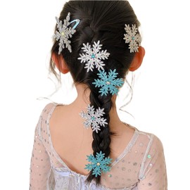 Ice Queen Cosplay Hair Accessories, 6 Piece Set, Snowflake Hair Clips, Kids, Adults, Fancy Dress Up Hair