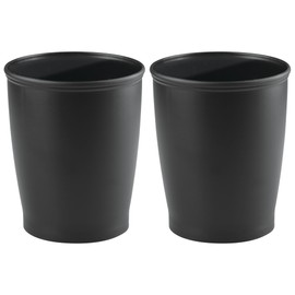 iDesign Small Round Plastic Bathroom Trash Can - Set of 2 - Black - Made in USA