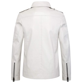 chouyatou Men's Vintage Asymmetric Zip Lightweight Faux Leather Biker Jacket (Small, White)