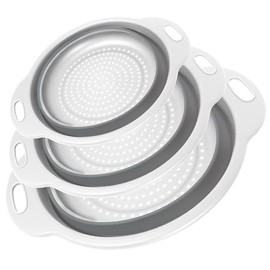 Juego de 3 Coladores Plegables que Ahorran Espacio, Colador de Cocina Plegable con Base Antideslizante, PP+TPE Engrosado Duradero, Coladores Plegables