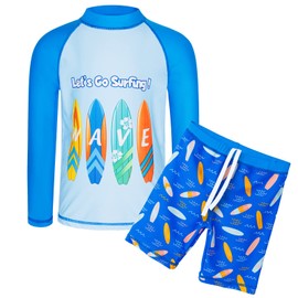 TFJH E - Traje de baño de dos piezas con protección solar UPF 50+ UV para niños, Azul (Surf Blue), 7-8 Años
