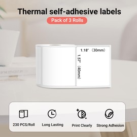 ORGBRO Thermal Labels for Z3 Portable Label Maker, 1.57"x1.18"(40x30mm), 230 Labels/Roll, 3 Rolls, Black on White