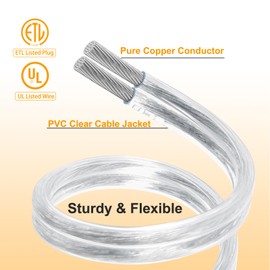 Rkoyes Upgraded 2 Pack Clear Extension Cord 5 Ft, UL Polarized 2 Prong, Single Outlet Plug, 2 x 18 AWG 250V 7.5A, Male-Female Slim Clear Extension Cord Indoor Thin, Invisible 5 Foot Power Cable
