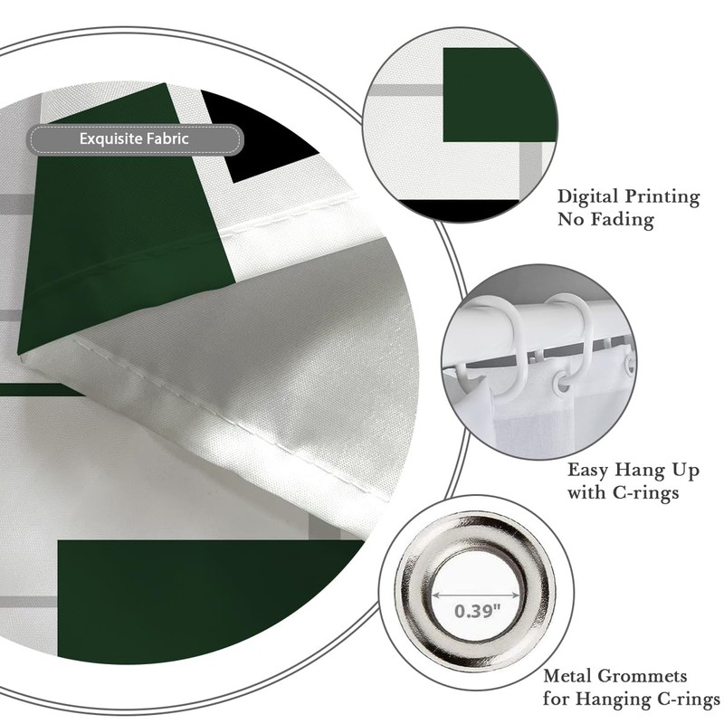 Kikiry Green Black Shower Curtain 60''W x 72''L Abstract White