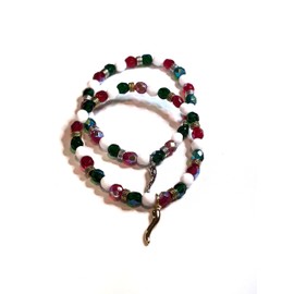 Italian Czech Bead Stretch Bracelet With Horn (M (7-8"), Silver)